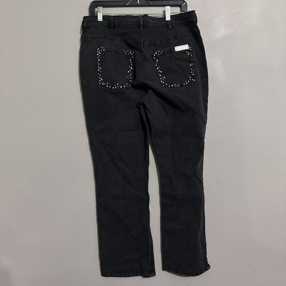 DG2 - Diane Gilman - Womens Jeans Black Chrome Studded Bling  Pants legs Sz 16WP
